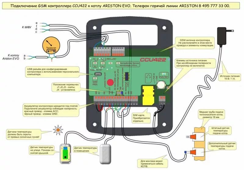 Подключение через gsm GSM термостат-контроллер RADS Electronics CCU422-ARISTON 00-00000858 - отзывы по