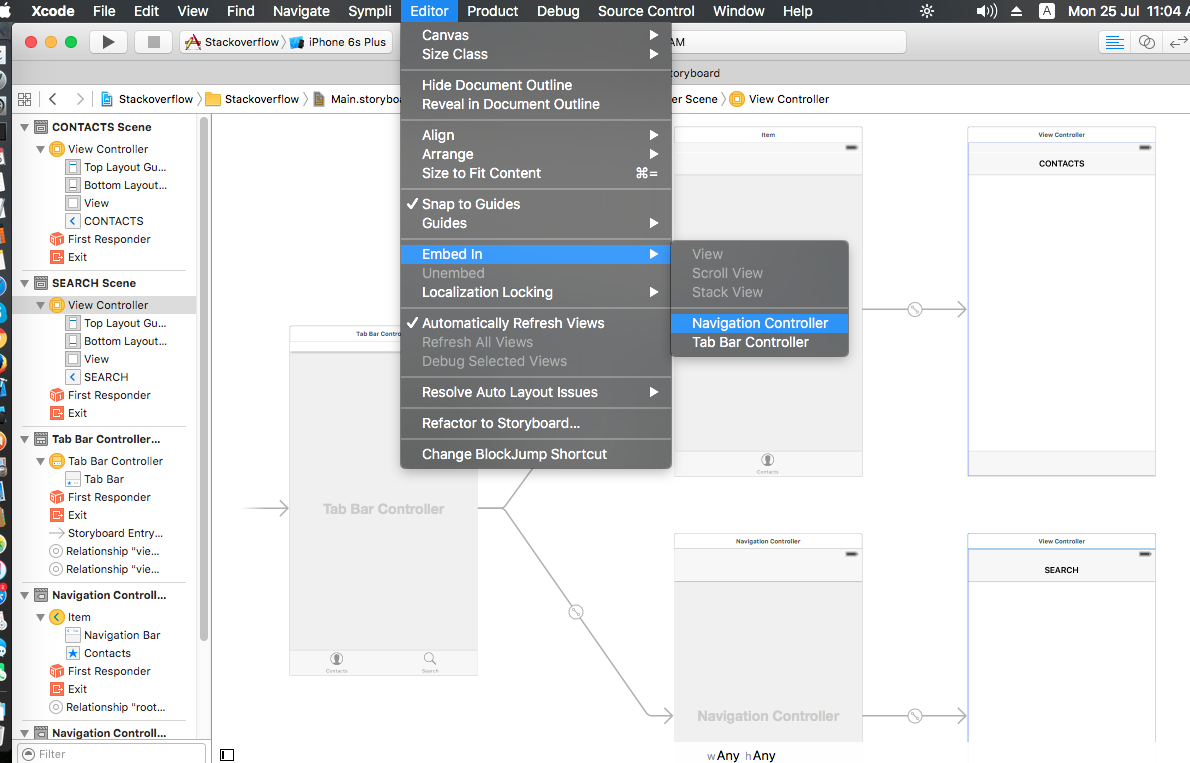 Подключение через id iOS Tutorial = Navigation Controller with TabBar