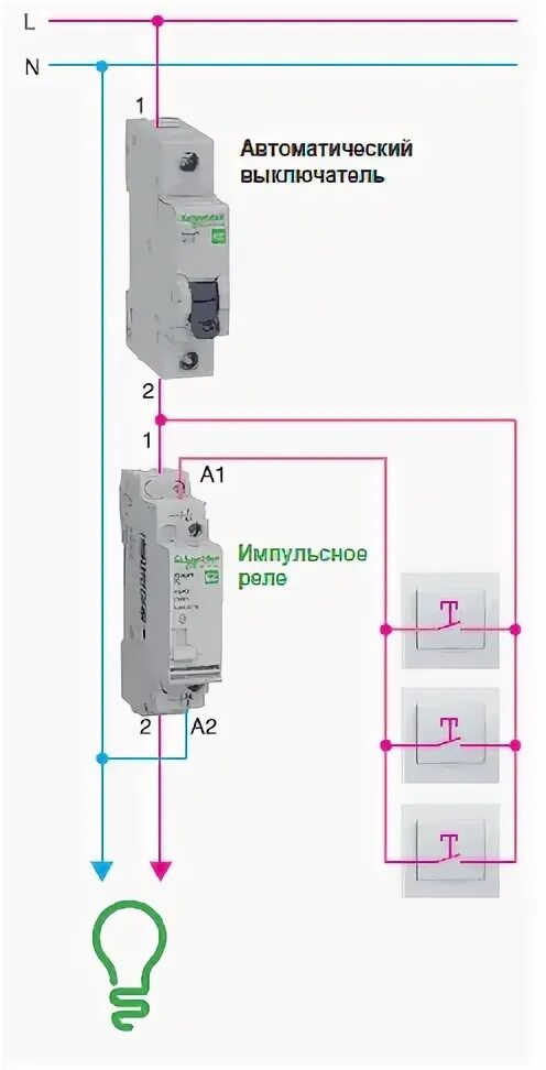 Подключение через импульсное реле Импульсное реле серии Easy 9 от Schneider Electric