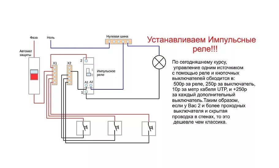 Подключение через импульсное реле Выключатель для импульсного реле HeatProf.ru