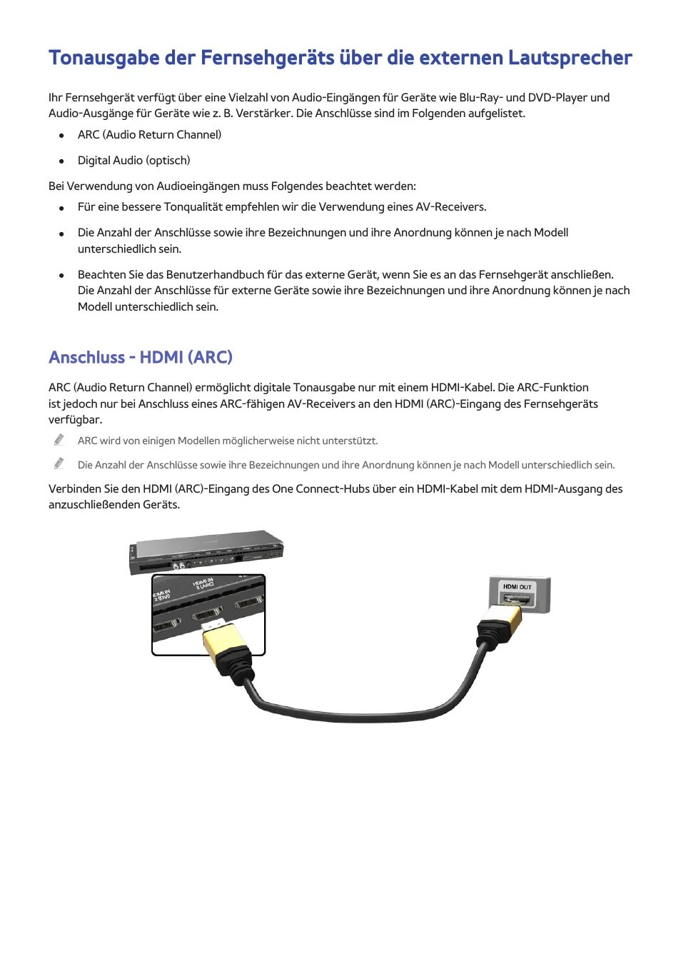 Подключение через кабель hdmi 18 anschluss - hdmi (arc), Anschluss - hdmi (arc) Samsung UE65HU8500T Benutzerha