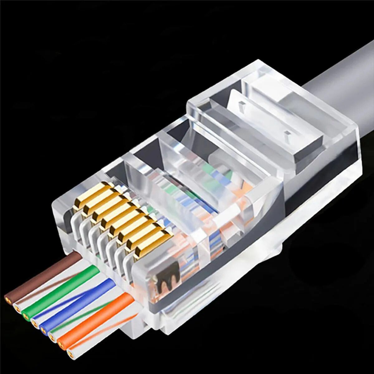 Подключение через коннектор 300 шт. разъем RJ45 6U позолоченный сквозной Ethernet - купить с доставкой по вы