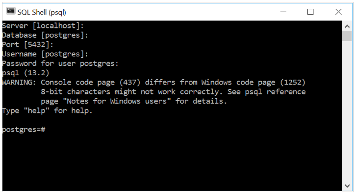 Подключение через консоль Postgres password