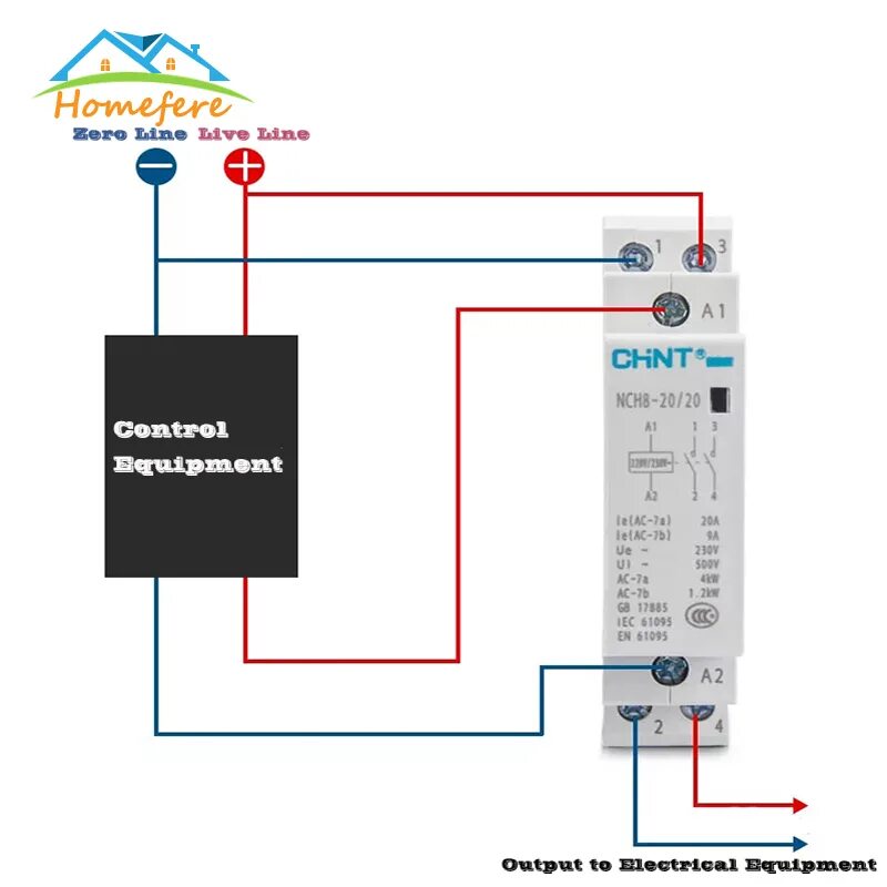 Подключение через контактор CHINT NCH8 40/40 NCH8 63/40 NCH8 40/40 Din Rail Household AC Modular Contactor f