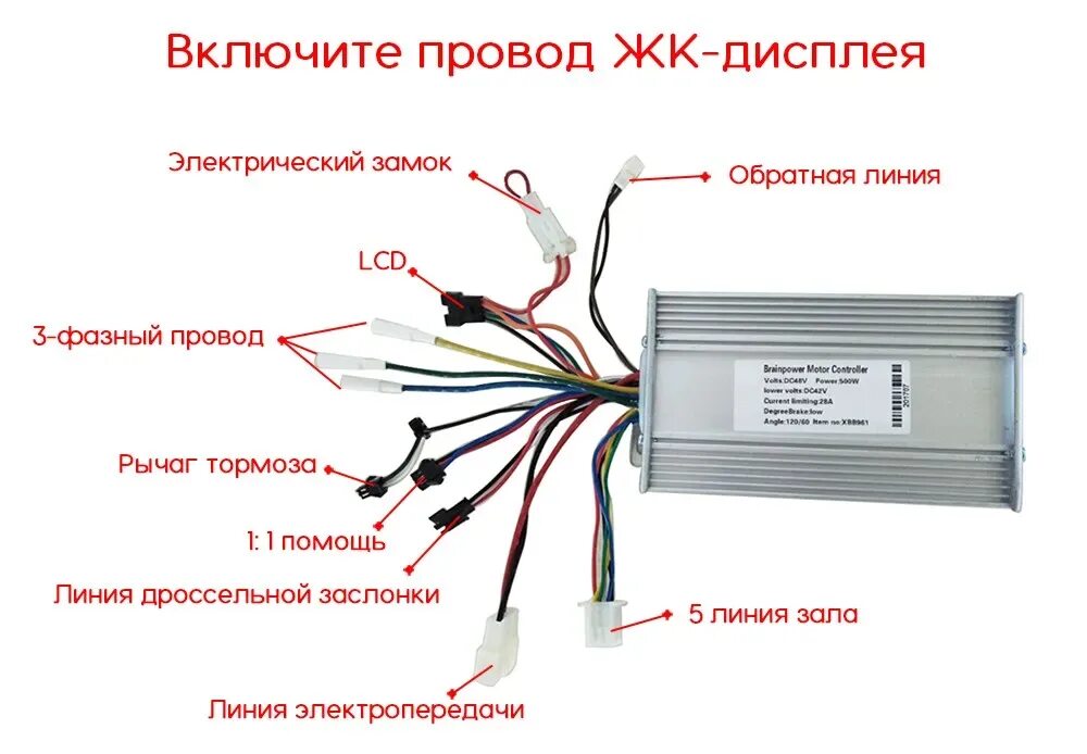 Подключение через контроллер Электрический велосипед 36V48V24V 250 Вт 500 Вт 1000 Вт электрический регулятор 