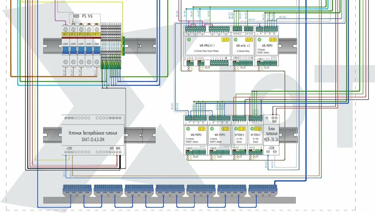 Подключение через кросс Блок-схема щита в деталях. XIOT - разумная автоматизация Дзен