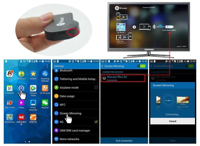 Подключение через miracast Беспроводной WiFi HDMI адаптер Anycast M2Plus с поддержкой DLNA, Miracast, AirPl