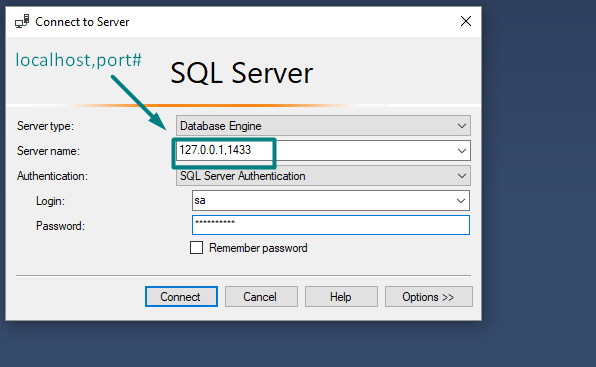 Подключение через mysql Using SQL Server Management Studio to remote connect to docker container - Stack