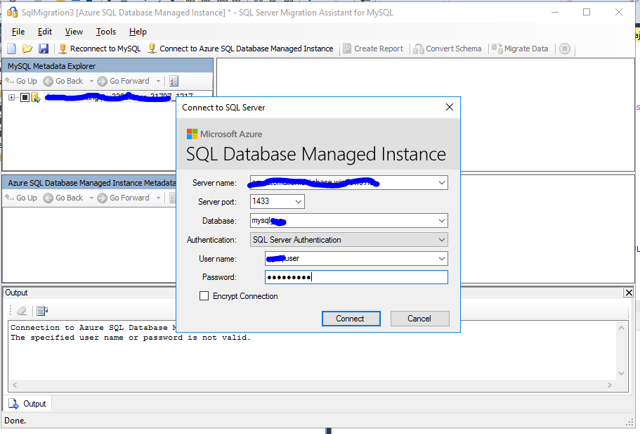 Подключение через mysql sql server - SSMA. Connect to Azure SQL Database Managed Instance to migrate fro