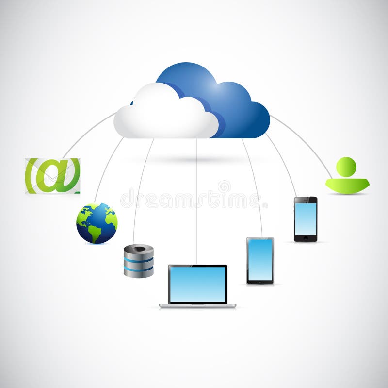 Подключение через облако Cloud Connected To a Set of Homes. Illustration Stock Illustration - Illustratio