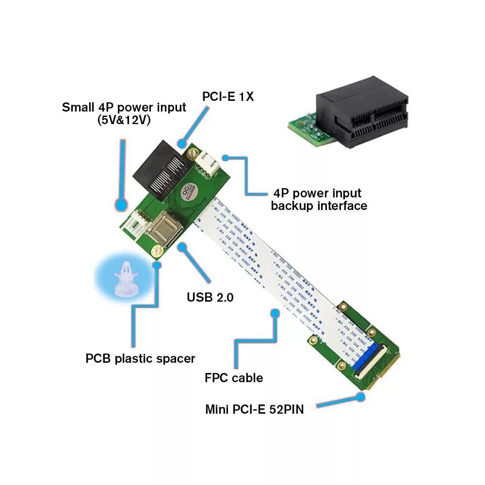 Подключение через pci Mini PCI-E to PCI-E Extension Cord Adapter Card with Horizontal Slot Support PCI