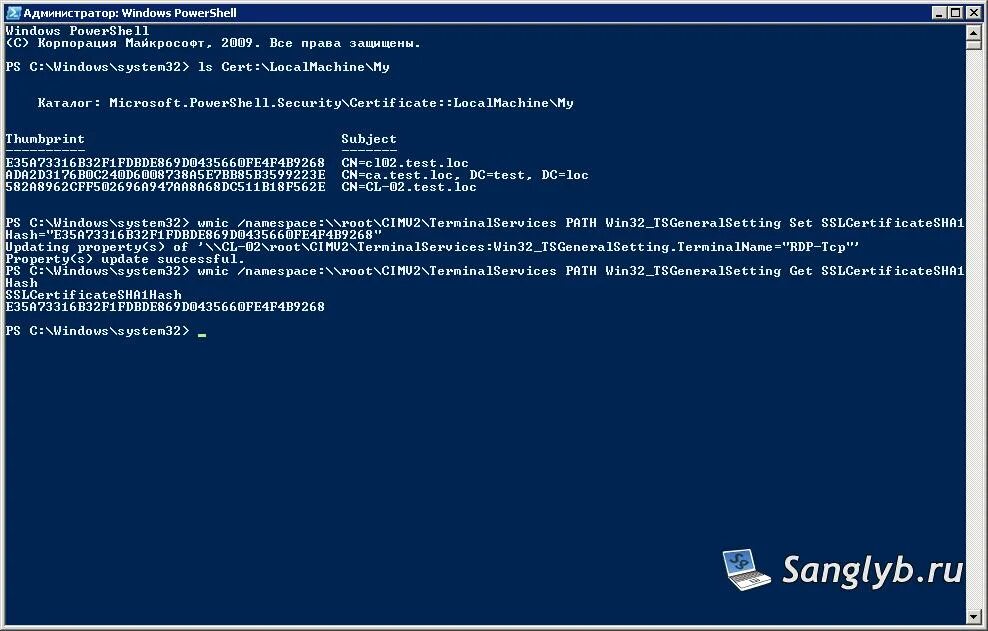 Подключение через powershell Как подключить сертификат подписанный AD CS к RPD - www.mytechnote.ru