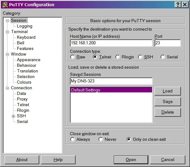 Подключение через putty BackupNetClone / Installation Step 1