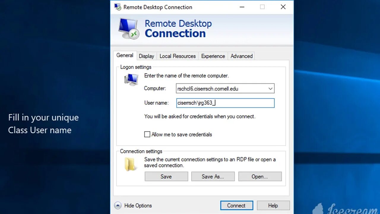 Подключение через rdp Connecting to CISER class servers using windows - YouTube