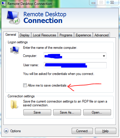 Подключение через remote desktop Creation of a remote desktop connection file (RDP) with password embedded in it 