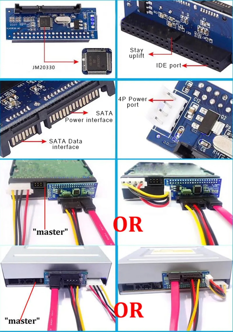 Подключение через sata Подключение ide