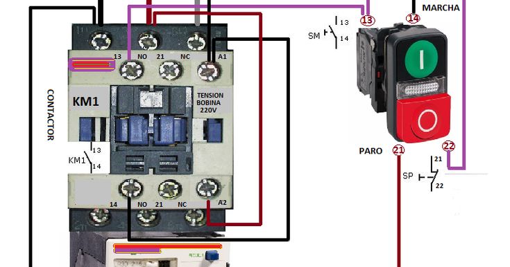 Подключение через тепловое реле PHASE MOTOR CONNECTION Schéma électrique, Contacteur electrique, Schéma de câbla