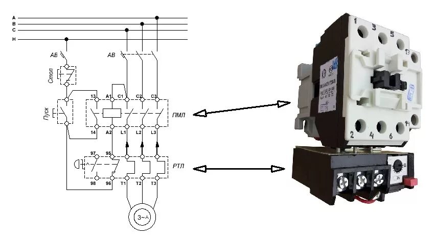 Подключение через тепловое реле Контактор с тепловым реле фото - DelaDom.ru