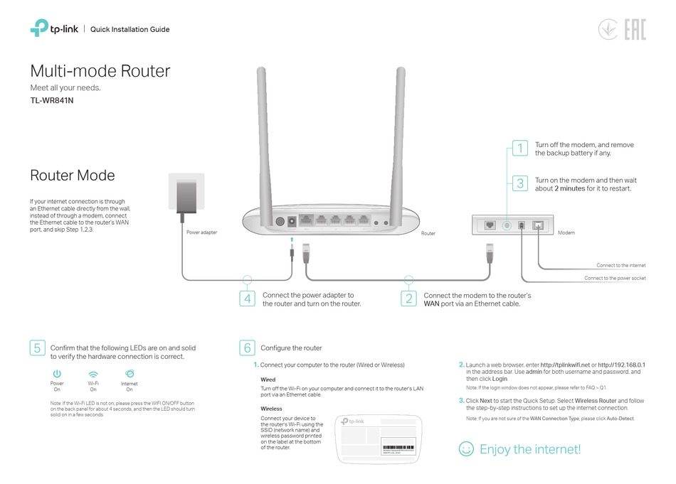 Подключение через tp link Access Point Mode - TP-Link TL-WR841N Quick Installation Manual Page 2 ManualsLi