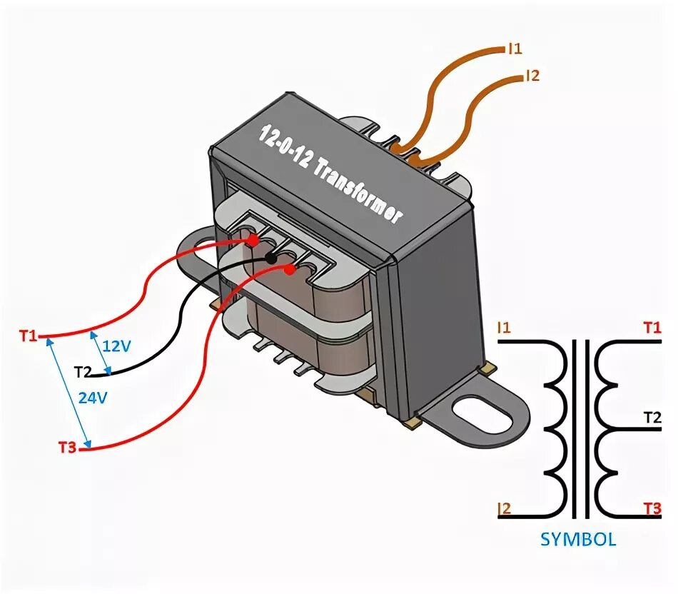 Подключение через трансформатор 12-0-12 Center Tapped Transformer Wiring/Terminals Electronic circuit projects, 