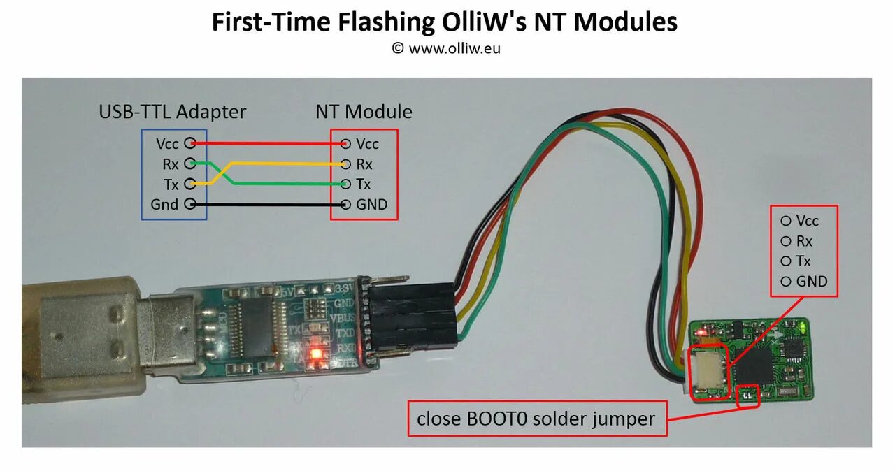 Подключение через uart Flashing OlliW's NT Modules - STorM32-BGC Wiki