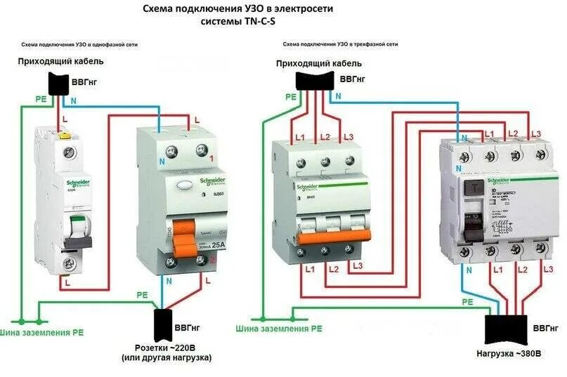 Подключение через узо схема Схема подключения УЗО