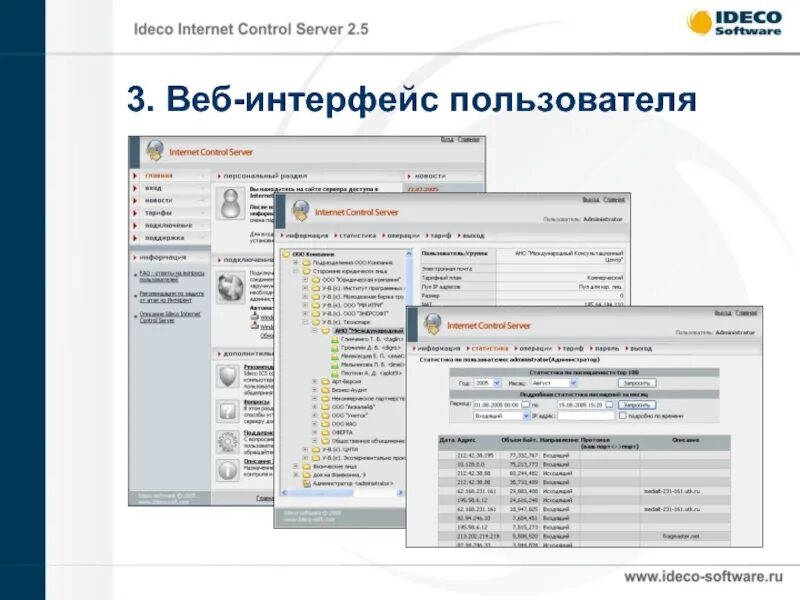 Подключение через веб интерфейс Веб интерфейс пользователя