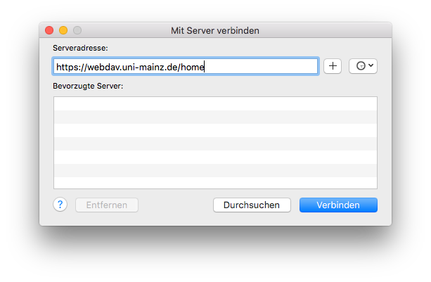 Подключение через webdav Einbinden des ZDV-Heimatverzeichnisses unter macOS mittels WebDAV Zentrum für Da