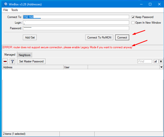 Подключение через winbox Что делать если WinBox не подключается к Mikrotik