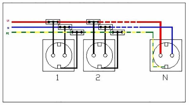 Подключение четырех розеток Розетки должны подключаться так и только так! Руководства, Розетки, Электропрово