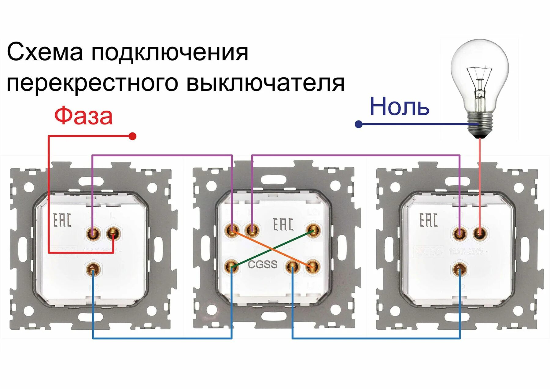 Подключение четырех выключателей Выключатель одноклавишный перекрестный черный, GL-W101-PRBCM