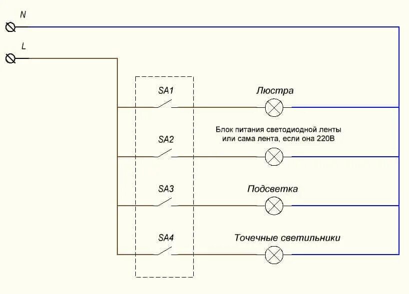 Подключение четырехклавишного выключателя Мастер выключатель схема подключения: Мастер выключатель схема подключения через