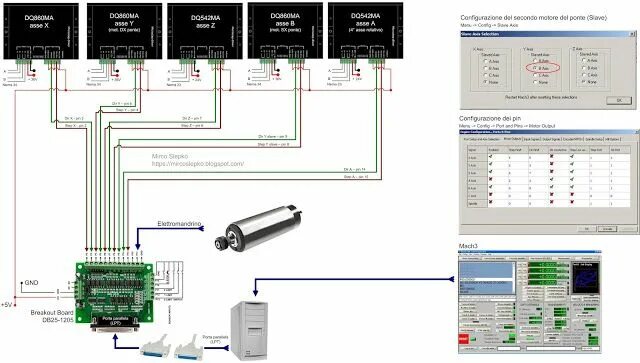 Подключение чпу к компьютеру wiring DB25-1205, DQ860MA Driver, DQ542MA driver Cnc, Driver, Schema elettrico