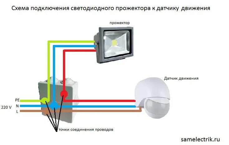 Подключение датчик движения для включения Схема подключения прожектора через выключатель без датчика движения in 2024 Lamp