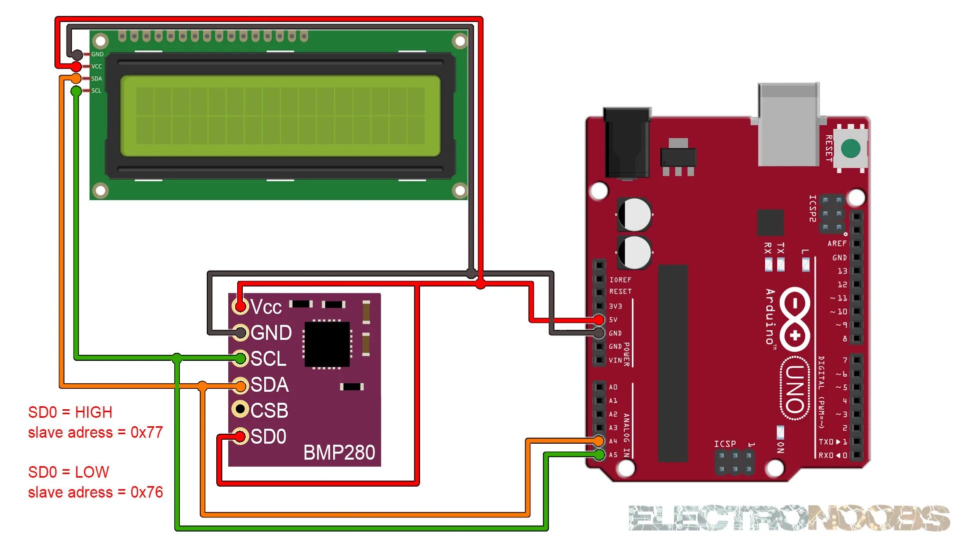 Подключение датчика bmp280 Arduino BMP280 SD0 slave adress BMP180 pressure altitude examples tutorial