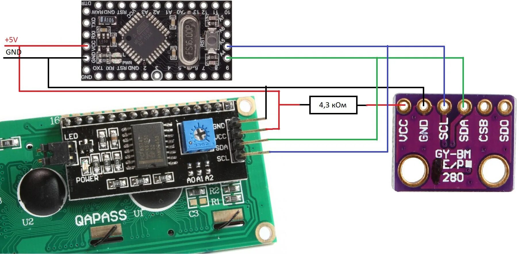 Подключение датчика bmp280 Метеостанция (Arduino pro mini, BME280, LCD1602) / Habr