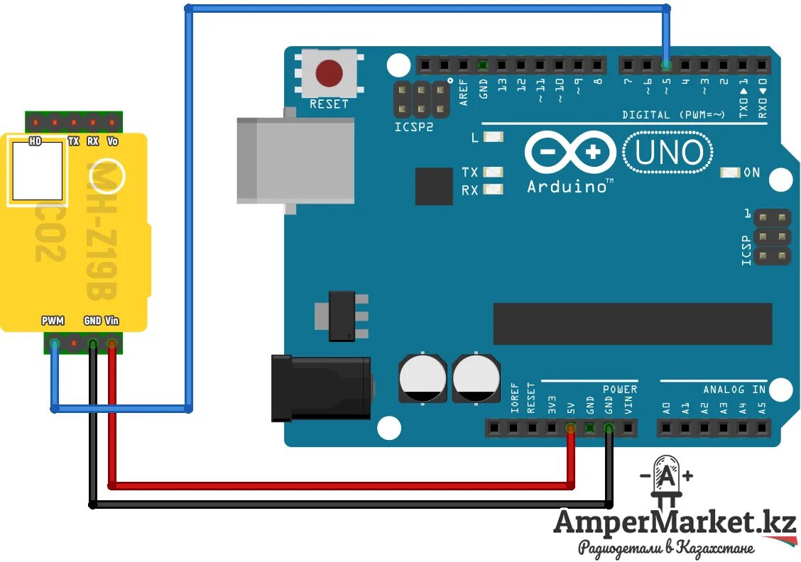 Подключение датчика co2 Датчик углекислого газа (CO2) MH-Z19B AmperMarket.kz