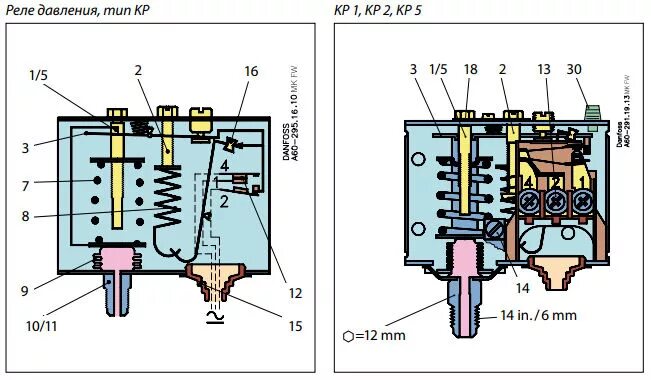 Подключение датчика давления компрессора Реле давления KP 15 Danfoss 060-124566