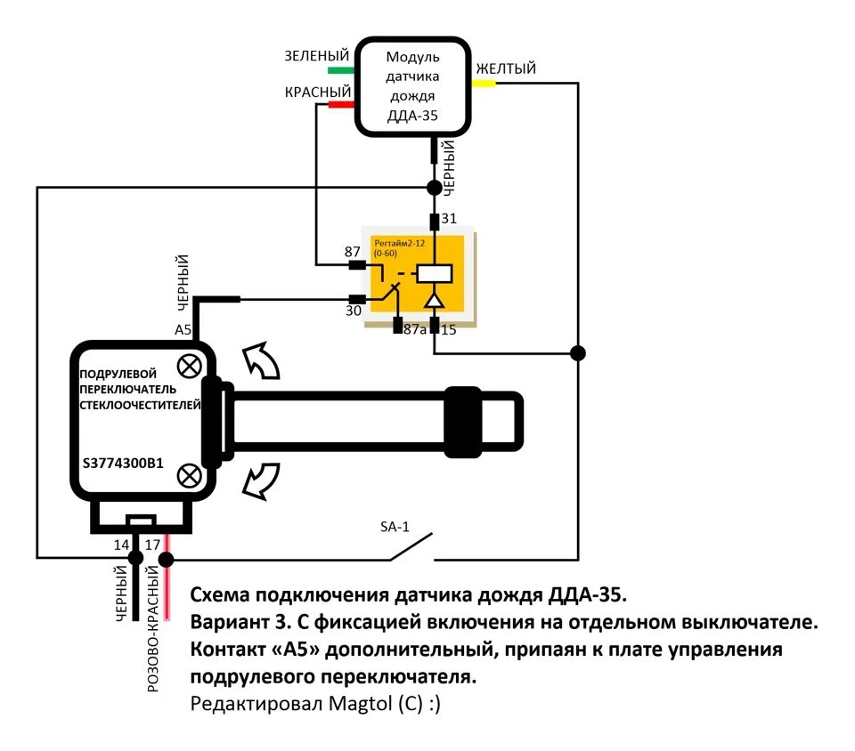 Подключение датчика дождя Установка датчика дождя ДДА-35. - DRIVE2