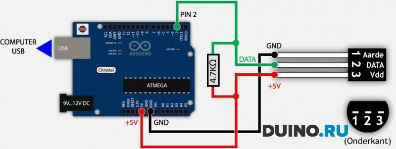 Подключение датчика ds18b20 к arduino Водонепроницаемый датчик температуры DS18B20 - купить в duino.ru