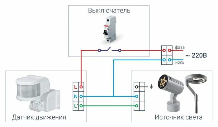 Подключение датчика движения 220 вольт 5 схем подключения датчика движения - ошибки монтажа, установка с выключателем и