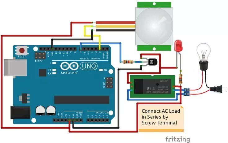 Подключение датчика движения ардуино схема PIR Motion Sensor Light Switch is designed using the arduino to deter the thief.