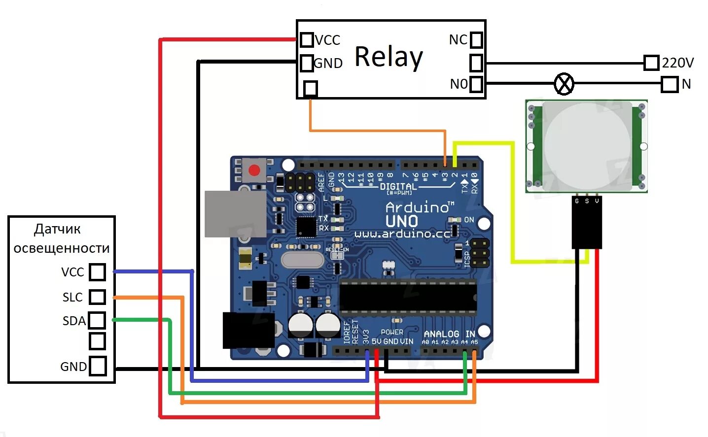 Подключение датчика движения ардуино схема Датчик движения и датчик освещенности на плате Arduino UNO Амперка / Форум