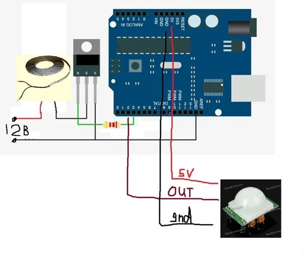 Подключение датчика движения ардуино схема Светодиодная подсветка с датчиком присутствия (плавное включение) ВКонтакте