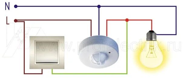 Подключение датчика движения через двухклавишный выключатель схема подключения датчика движения и фотореле - 6 фотографий ВКонтакте