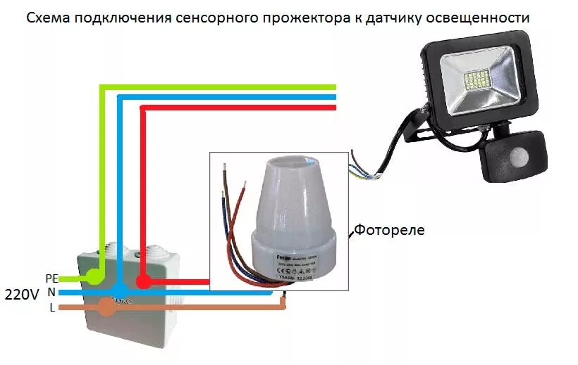 Подключение датчика движения к прожектору светодиодному Как подключить датчик движения к светодиодному прожектору - возможные схемы комм