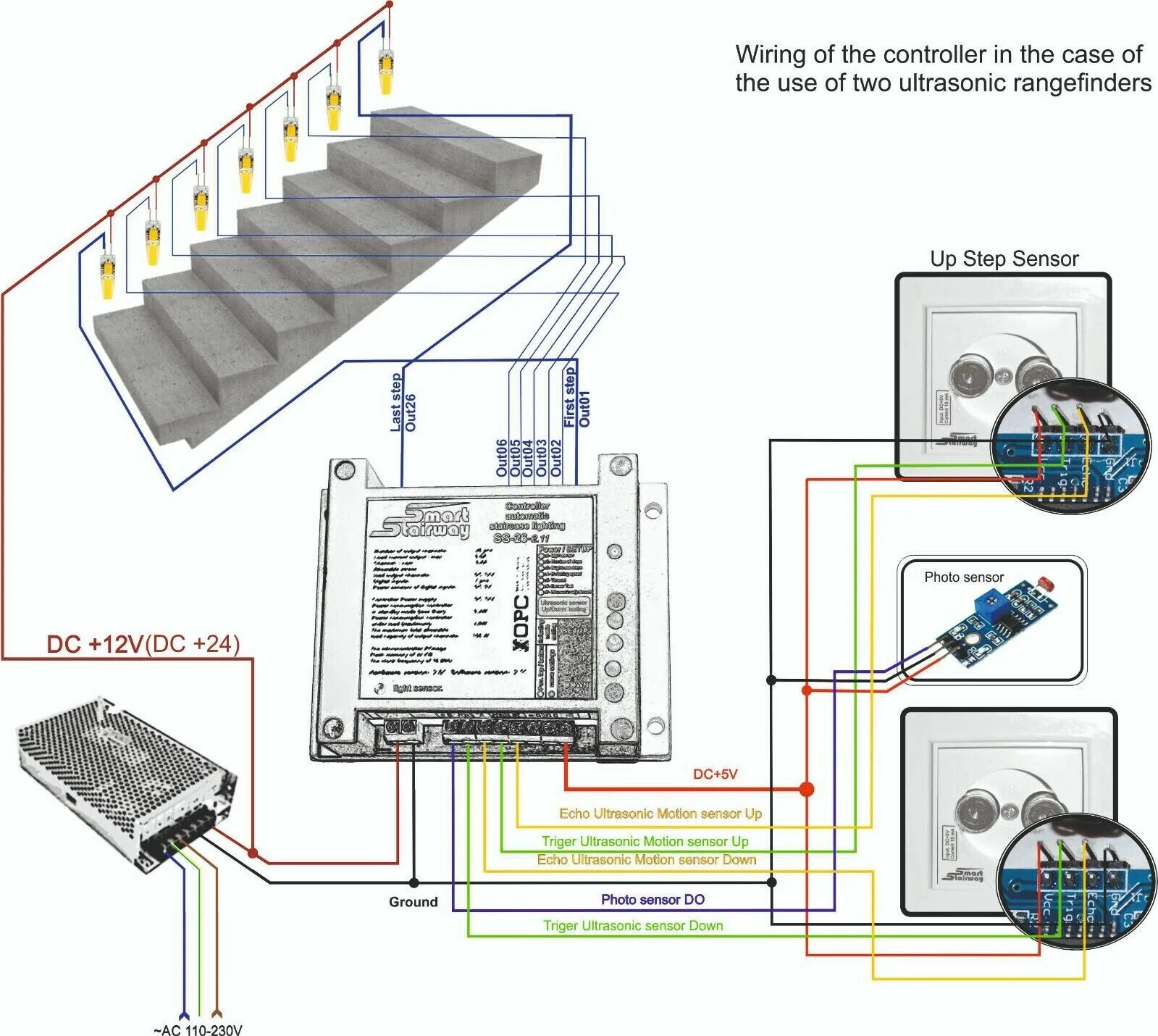 Подключение датчика движения на лестнице Automatic LED Stairs Lighting System "SmartStairway SS-26" eBay