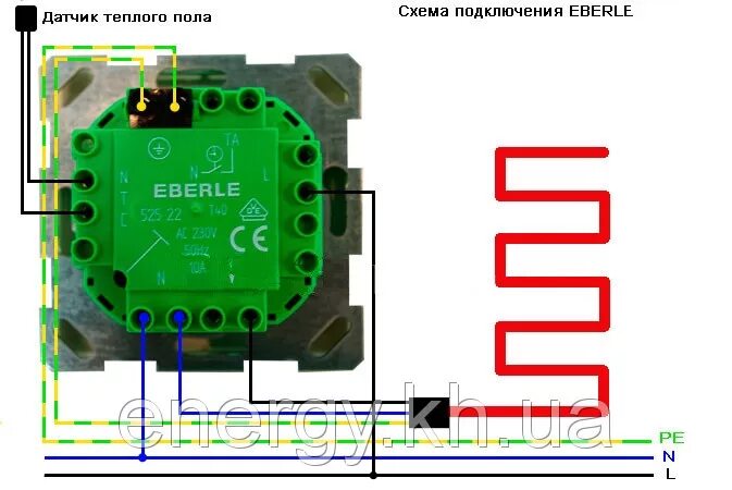 Подключение датчика электрического пола Терморегулятор EBERLE FRe F2A-50, цена 1782 грн в Харькове - Prom.ua (ID# 390897