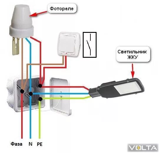 Подключение датчика фотореле Подключение фотореле ФР-601 и ФР-602 к прожектору или светильнику