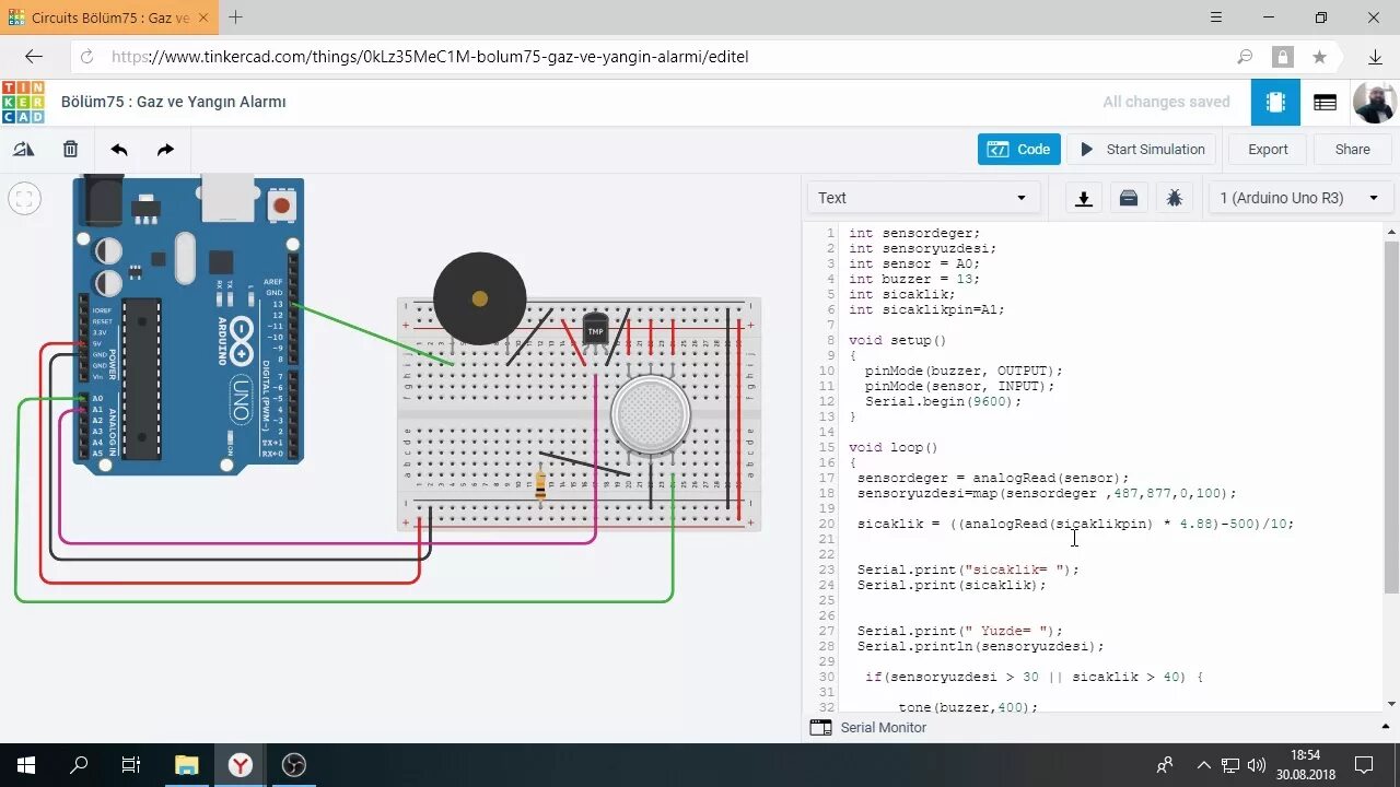 Подключение датчика газа к ардуино Tinkercad ile Arduino Bölüm 75 : Yangın ve Gaz Alarmı - YouTube